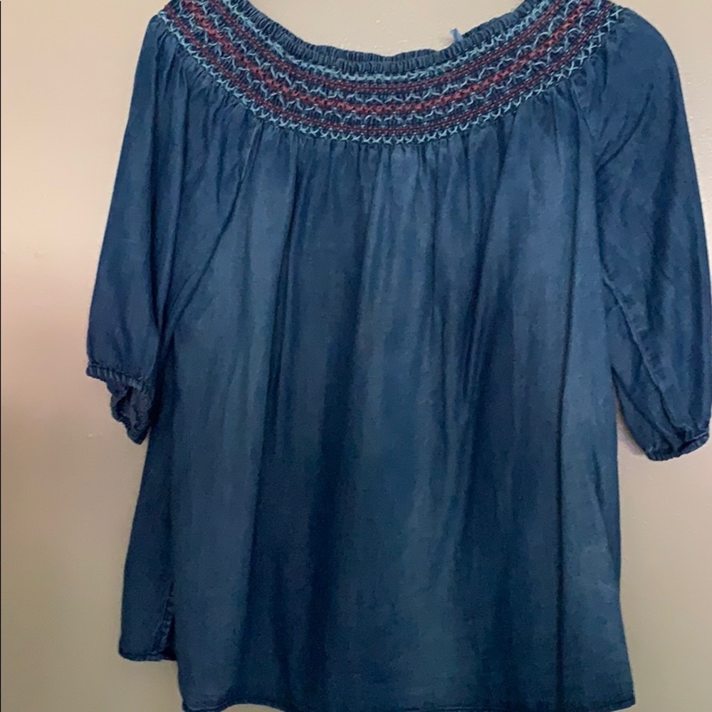 Denim off the shoulder blouse